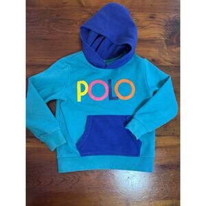 POLO RALPH LAUREN Boy’s Spectre Multi Color Logo Hoodie Aqua Blue Size 6